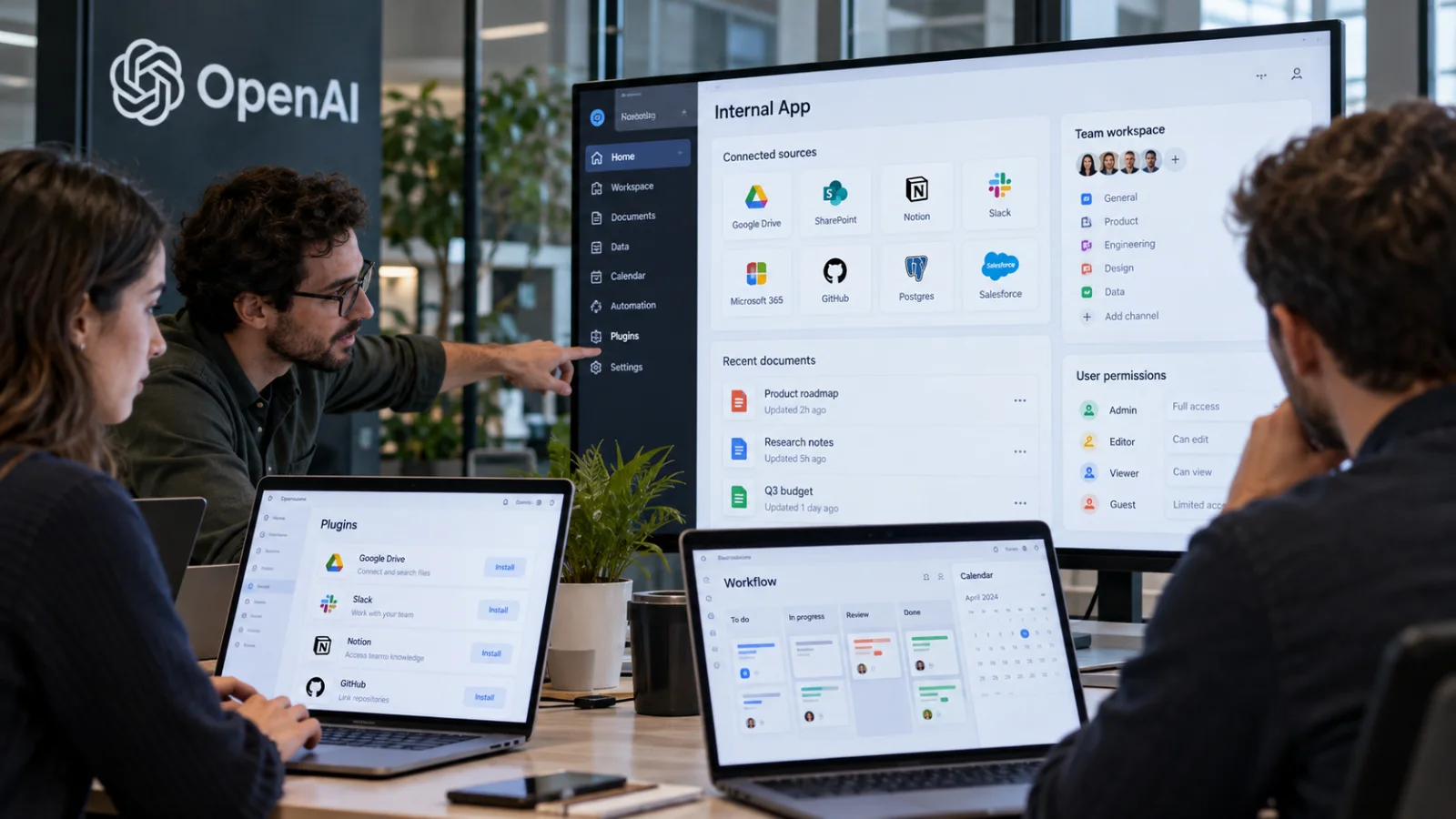 OpenAI permite integrar plugins en Sites para crear aplicaciones internas conectadas